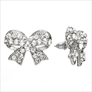 Candie’s Silver Tone Simulated Crystal Bow Stud Earrings