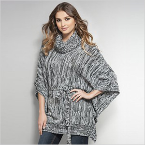 Tie Waist Cowl-Neck Poncho